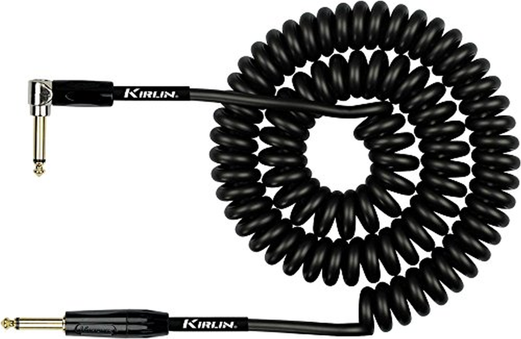 Kirlin Premium Coil Cable in Black - Right Angle to Straight Jack - 30ft