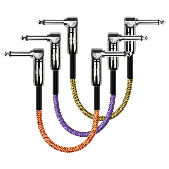 Kirlin Fabric 6 inch Professional Grade Mono Angled Pedal Patch Cable - 3pk