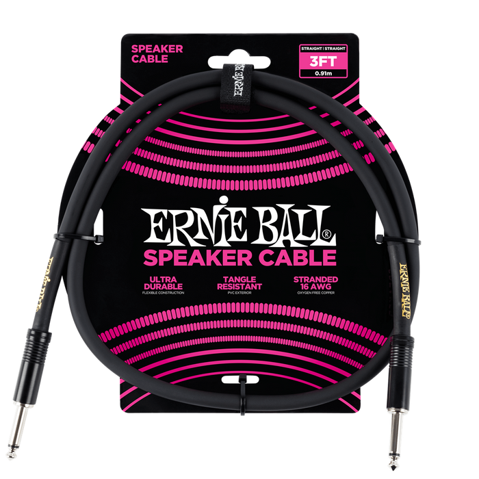 Ernie Ball 3FT Straight - Straight Speaker Cable Black