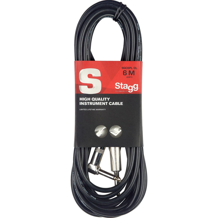 Stagg Deluxe Instrument Cable 6m (20ft) Straight to Angled Jack - Black